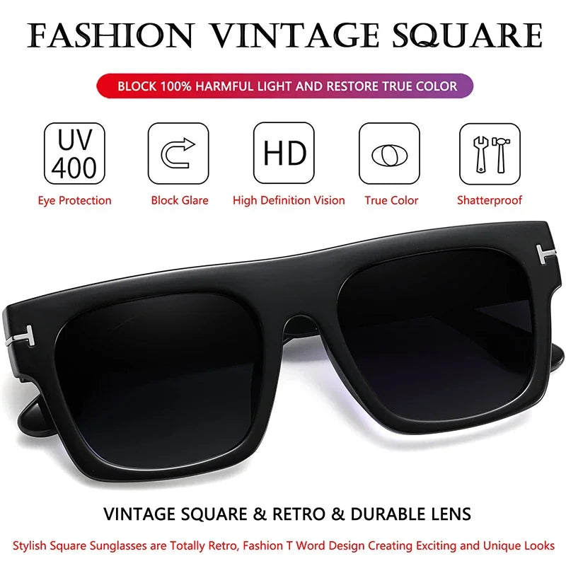 Fashion Square Sunglasses for Women Men Sports Driving Sun Glasses Anti-Glare 100% UV Protection Metal T Word Design - Bakyat Store