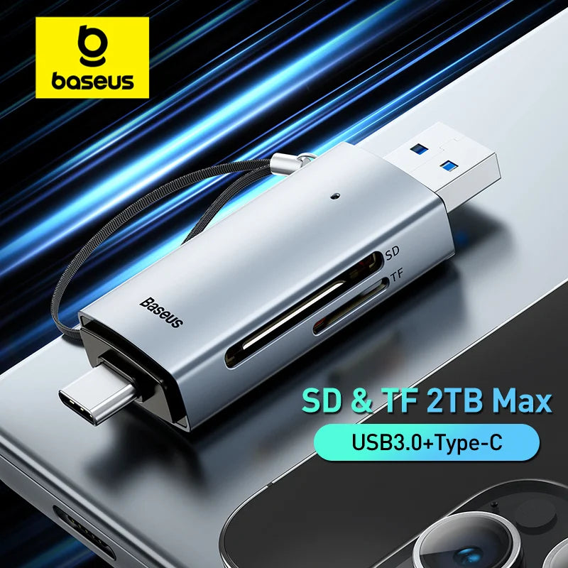 Baseus Card Reader USB C & USB3.0 to SD Micro SD TF Memory Card Device 104MB/s 2TB Smart Cardreader for Laptop Accessories - Bakyat Store