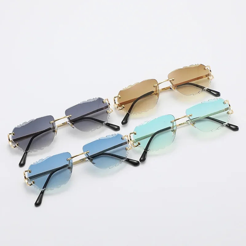 Rimless Sun Glasses Fashion Shades Irregular Cutting Lens - Bakyat Store