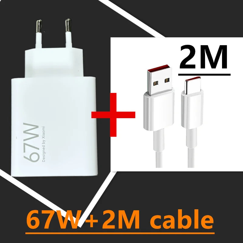 Xiaomi Charger 67W EU Fast Charge Power Adapter 6A Type C Cable For Xiaomi 12 11 POCO X5 X4 Pro Redmi Note 9 10 11 Pro - Bakyat Store