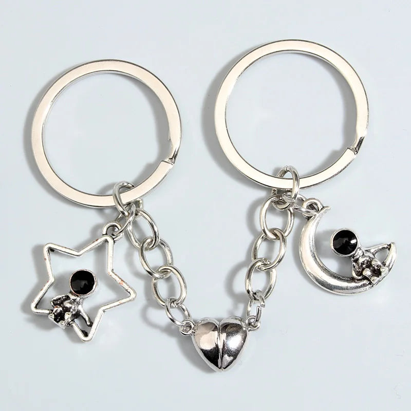 Keychain Astronaut Star Magnetic Button Key Ring - Bakyat Store