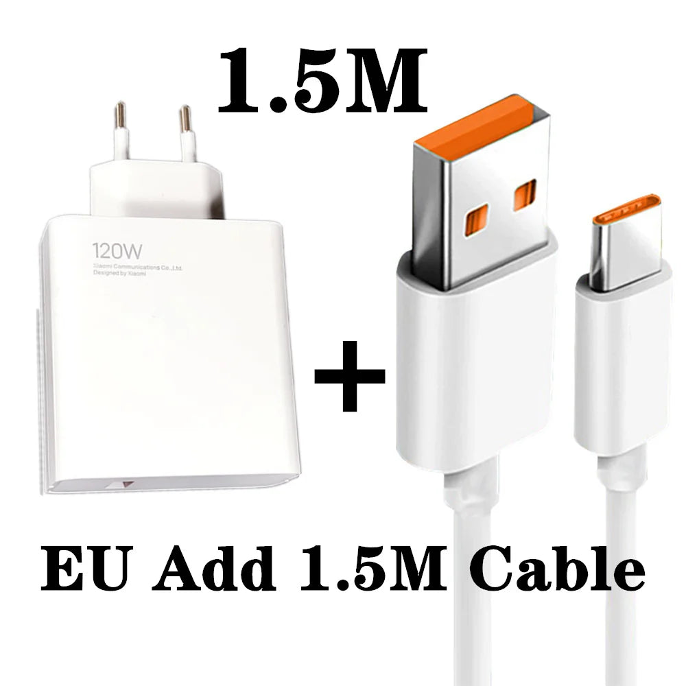 Xiaomi 11T Pro Charger 120W Original EU/US Turbo Quick charge 6A USB C cable For MI 12 pro ultranote 11t pro POCO X3 X4 M4 - Bakyat Store