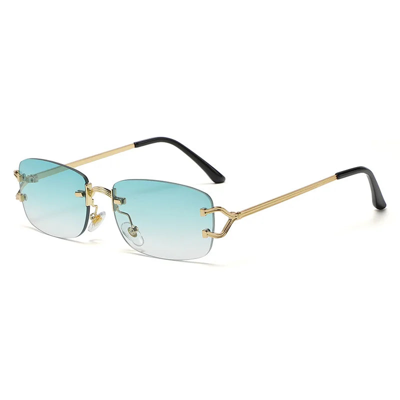 Small Narrow Rimless Sunglasses Fashion Frameless Rectangle Tinted Lens Eyewear - Bakyat Store