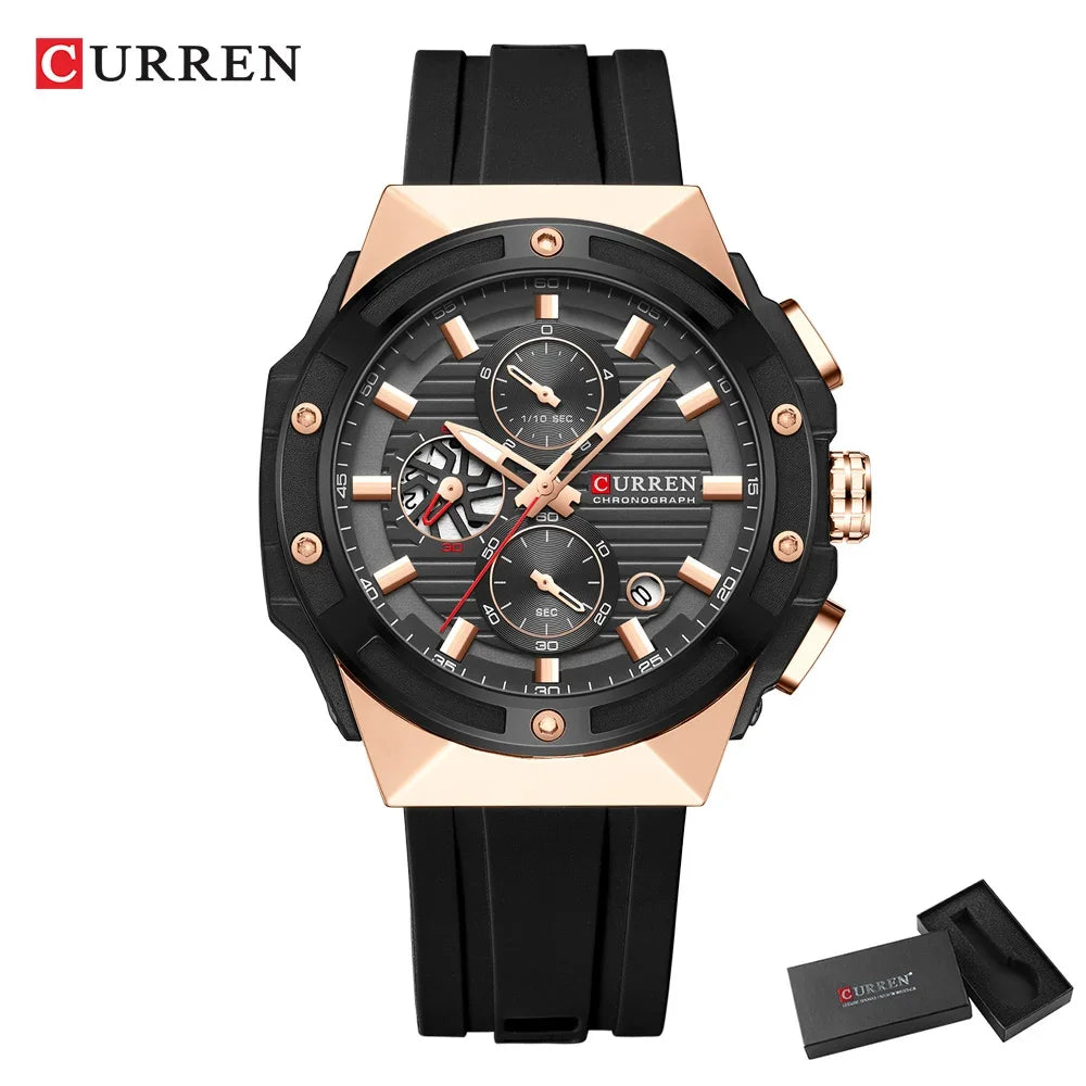 CURREN Brand New Design Men's Watches Silicone Band Military Quartz Wristwatches Fashion Waterproof Clock Relogio Masculino - Bakyat Store