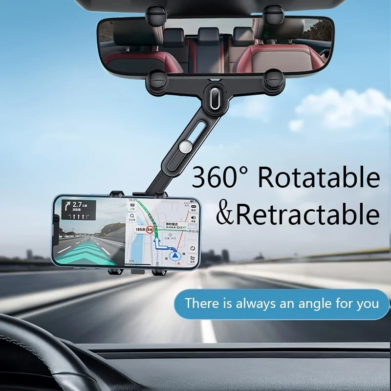 360° Car Rearview Mirror Mobile Phone Holder For Car Rotation & Adjustable Telescopic Multifunctional Phone Car Bracket Stands - Bakyat Store