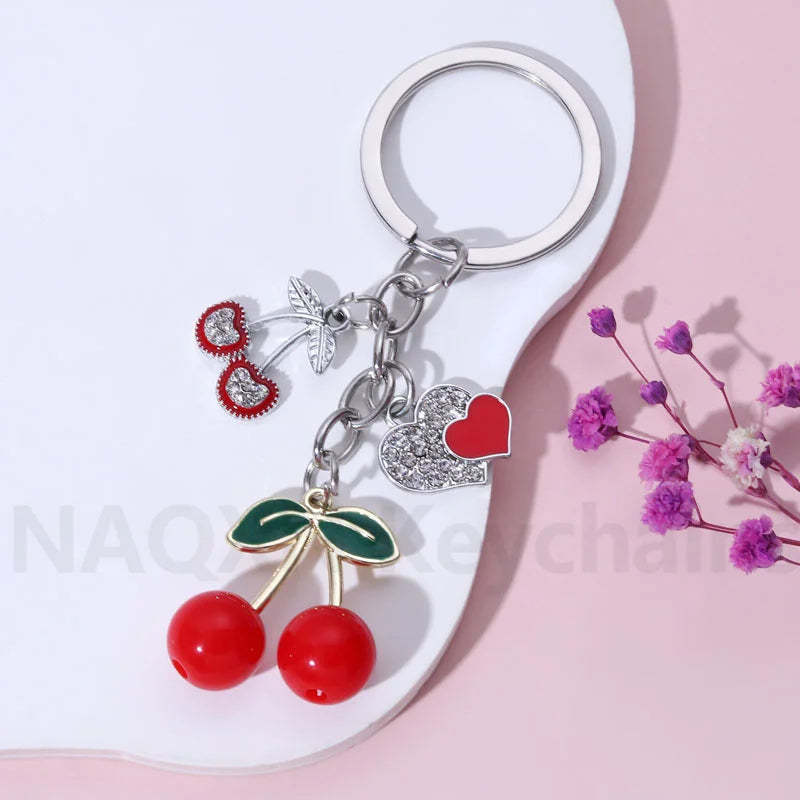 Pretty Cherry Keychain Romantic Love Heart Fruit Key Ring - Bakyat Store