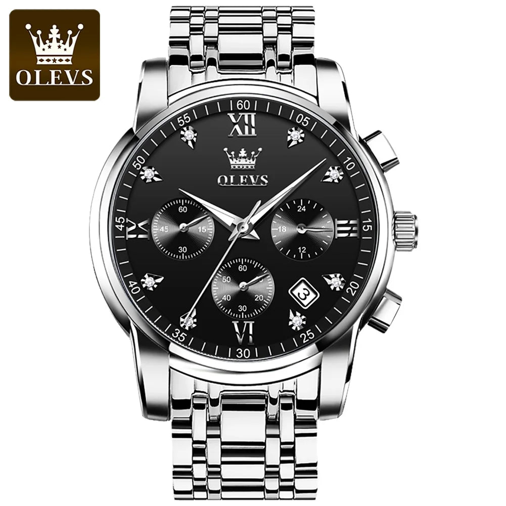 OLEVS Men's Watches Top Luxury Brand Classic Quartz Watch Men Chronograph Waterproof Wrist Watch Stainless Steel Strap Date - Bakyat Store