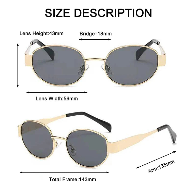 Oval Sunglasses for Women Men Trendy Small Metal Frame Sun Glasses - Bakyat Store