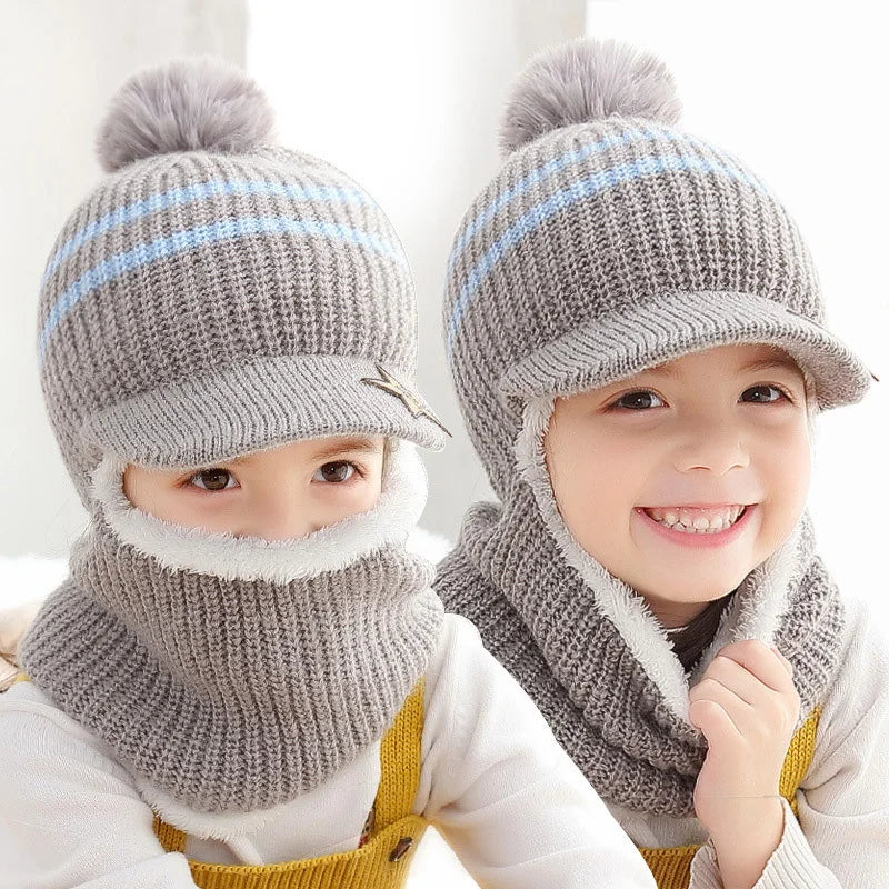 Pompom Baby Winter Hat Scarf One-piece - Bakyat Store