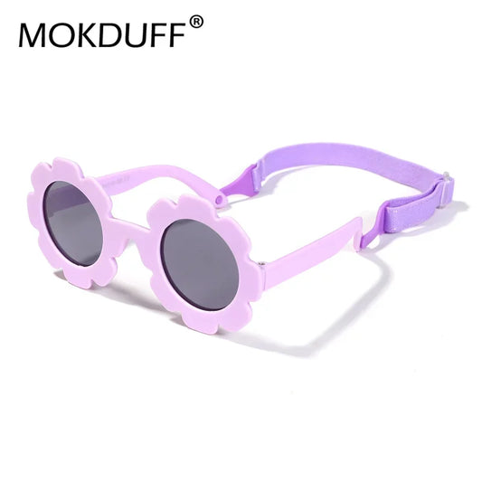 Polarized Sunglasses with Belt Flexible Durable Round Flower Silicone Frame Mirrored UV400 Lens - Bakyat Store