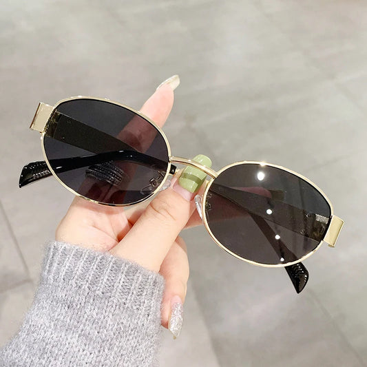 Oval Sunglasses for Women Men Trendy Small Metal Frame Sun Glasses - Bakyat Store