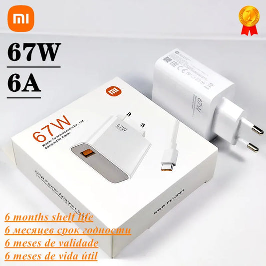 Xiaomi Charger 67W EU Fast Charge Power Adapter 6A Type C Cable For Xiaomi 12 11 POCO X5 X4 Pro Redmi Note 9 10 11 Pro - Bakyat Store