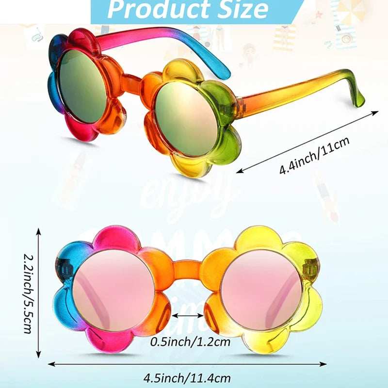 Kids Flower Sunglasses Rainbow Colorful Cute Round Kid Eyewear - Bakyat Store