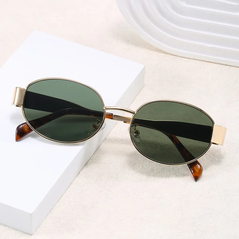 Oval Sunglasses for Women Men Trendy Small Metal Frame Sun Glasses - Bakyat Store