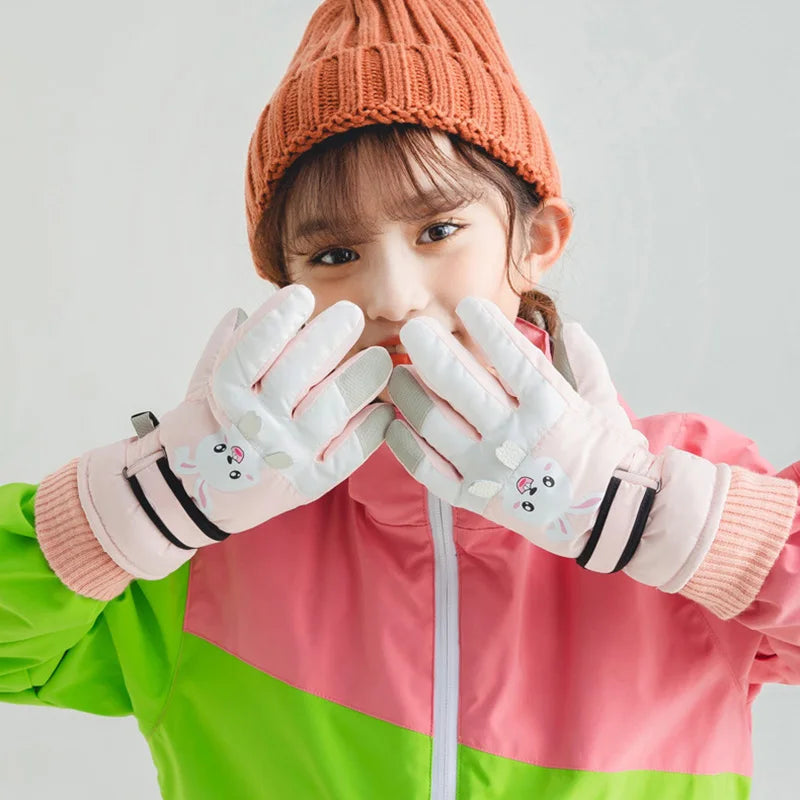 Cute Kids Winter Gloves for Girls Boys Thicken Windproof Children Ski Gloves Snow Sports Child Mittens for Snowboard 4-12Y - Bakyat Store