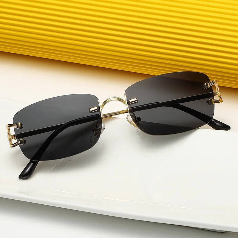 Small Narrow Rimless Sunglasses Fashion Frameless Rectangle Tinted Lens Eyewear - Bakyat Store