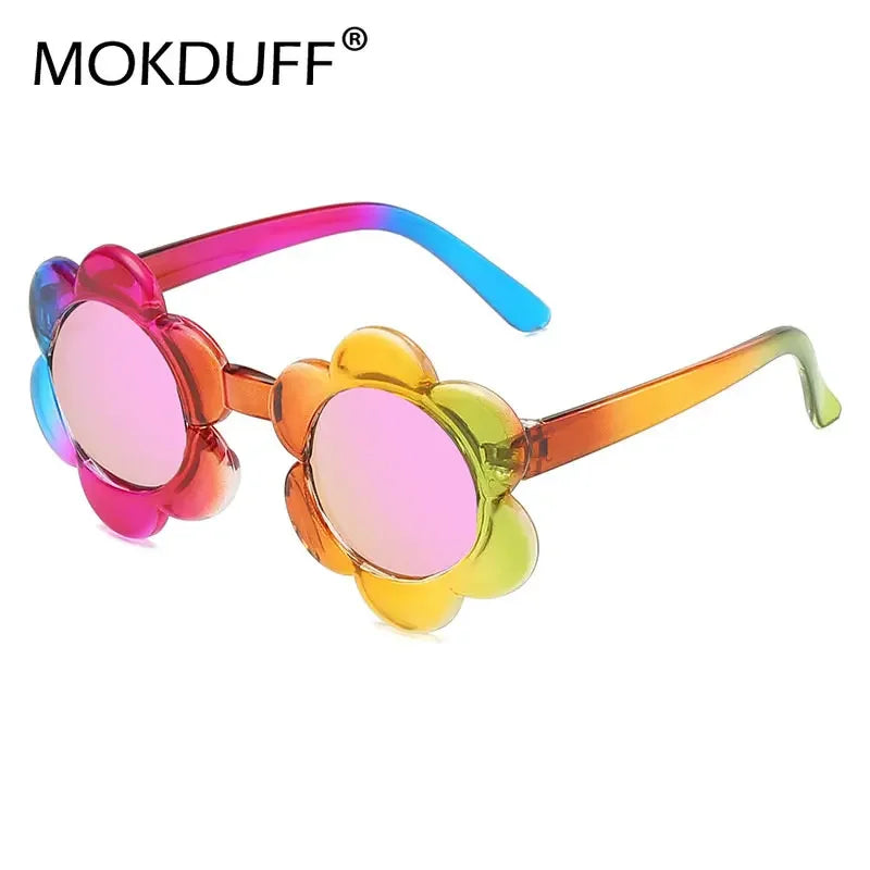 Kids Flower Sunglasses Rainbow Colorful Cute Round Kid Eyewear - Bakyat Store