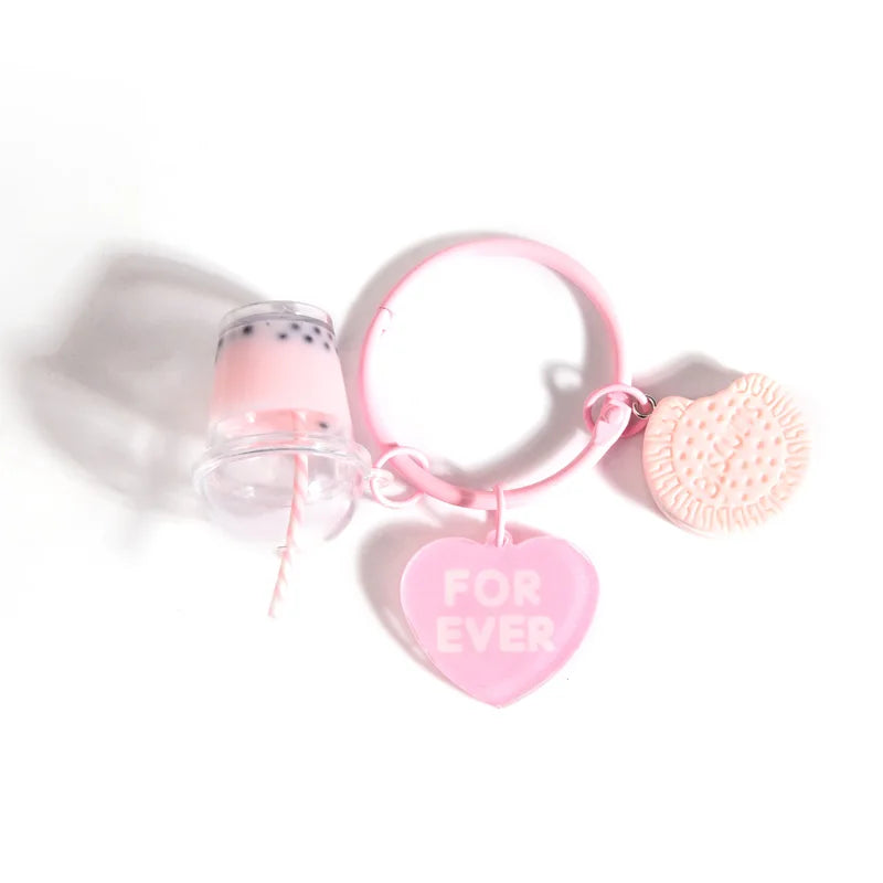 Cute Keychains Ice-cream Bubble Tea Biscuit Pink Key Rings - Bakyat Store