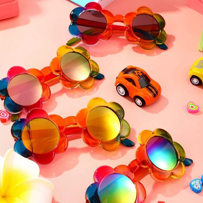 Kids Flower Sunglasses Rainbow Colorful Cute Round Kid Eyewear - Bakyat Store