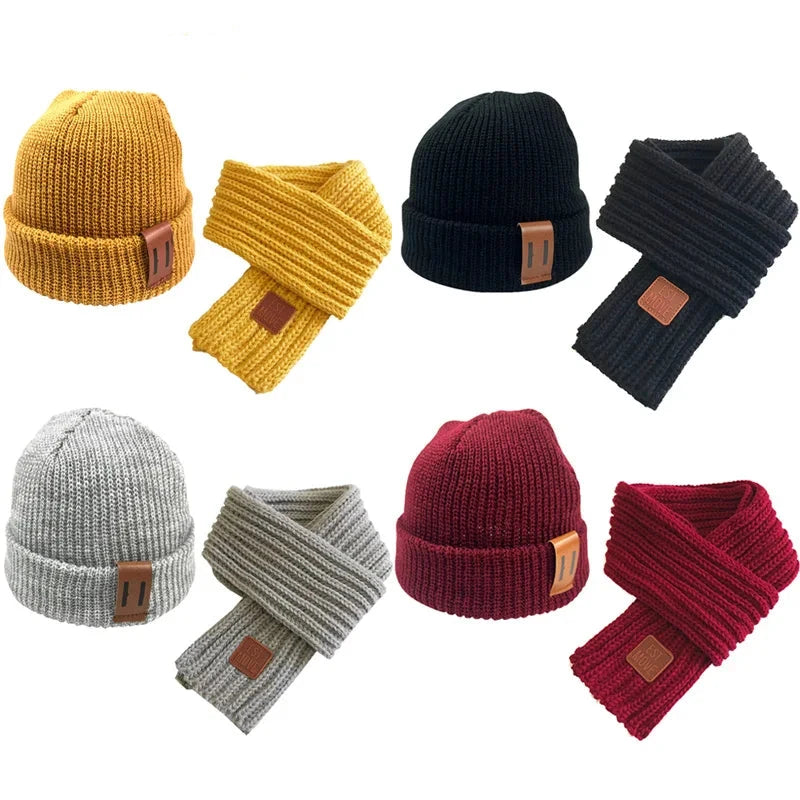 Knitted Baby Hat Scarf Set Winter Kids Beanie - Bakyat Store