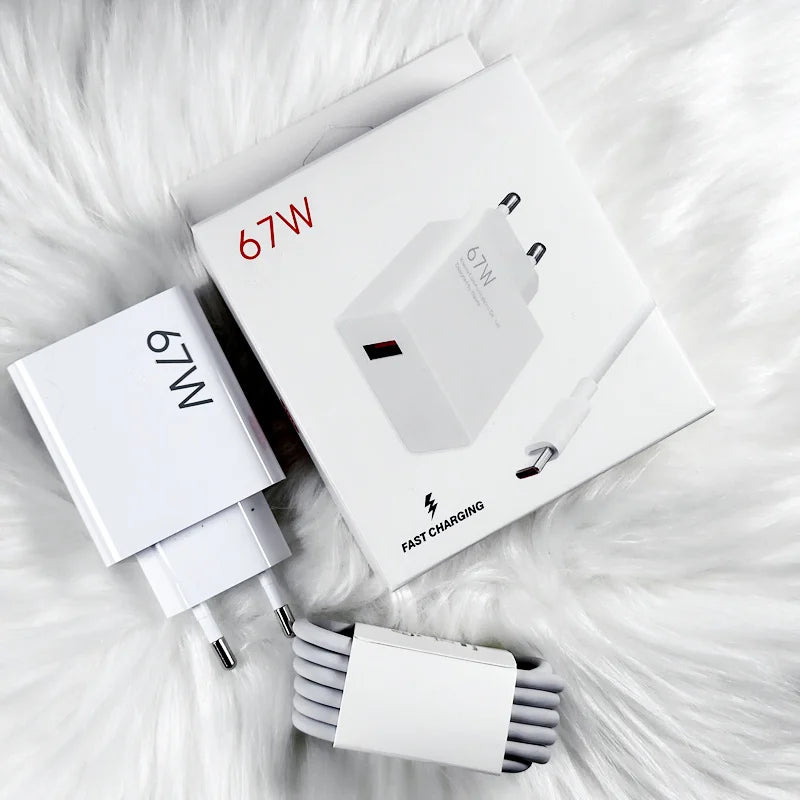 Xiaomi Charger 67W EU Fast Charge Power Adapter 6A Type C Cable For Xiaomi 12 11 POCO X5 X4 Pro Redmi Note 9 10 11 Pro - Bakyat Store