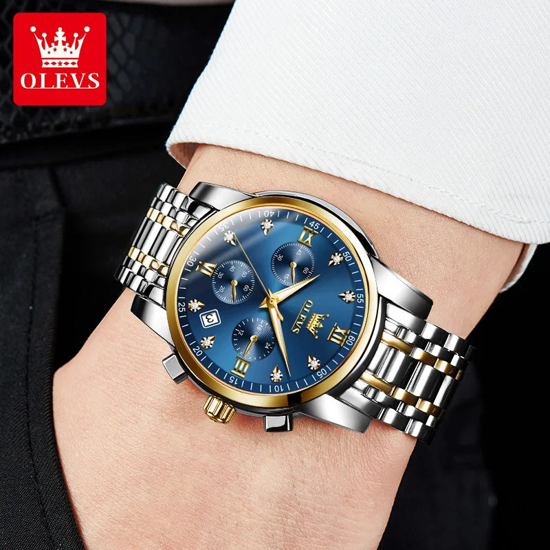 OLEVS Men's Watches Top Luxury Brand Classic Quartz Watch Men Chronograph Waterproof Wrist Watch Stainless Steel Strap Date - Bakyat Store