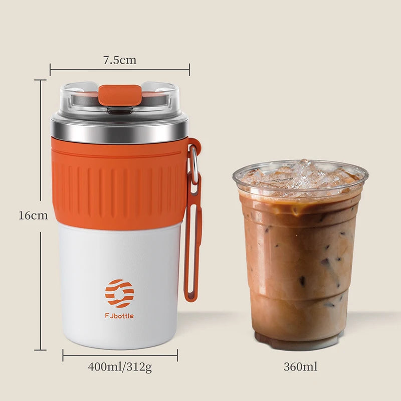 FEIJIAN Stainless Steel Coffee Cup Coffee Mug Thermos Cup Portable Travel Mug With Lifting Rope Leak-Proof Non-Slip 500ml/400ml - Bakyat Store