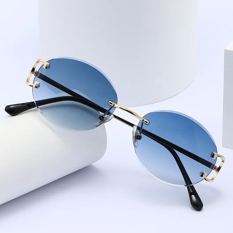 Trendy Oval Rimless Sunglasses - Bakyat Store