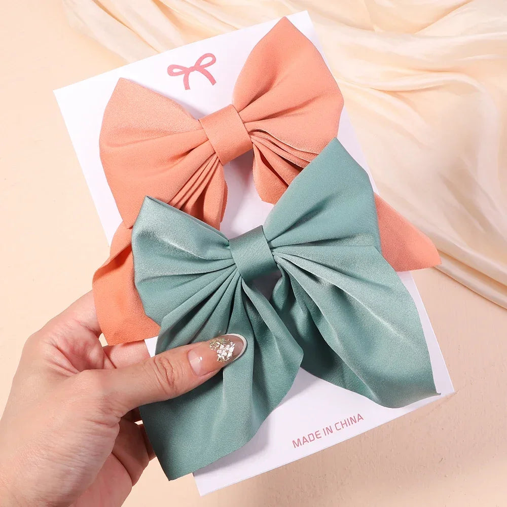 2Pcs/set Sweet Solid Bowknot Hair Clips - Bakyat Store