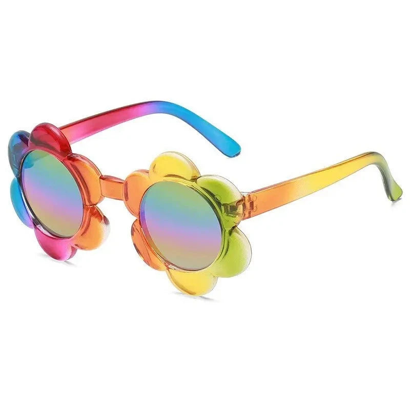 Kids Flower Sunglasses Rainbow Colorful Cute Round Kid Eyewear - Bakyat Store