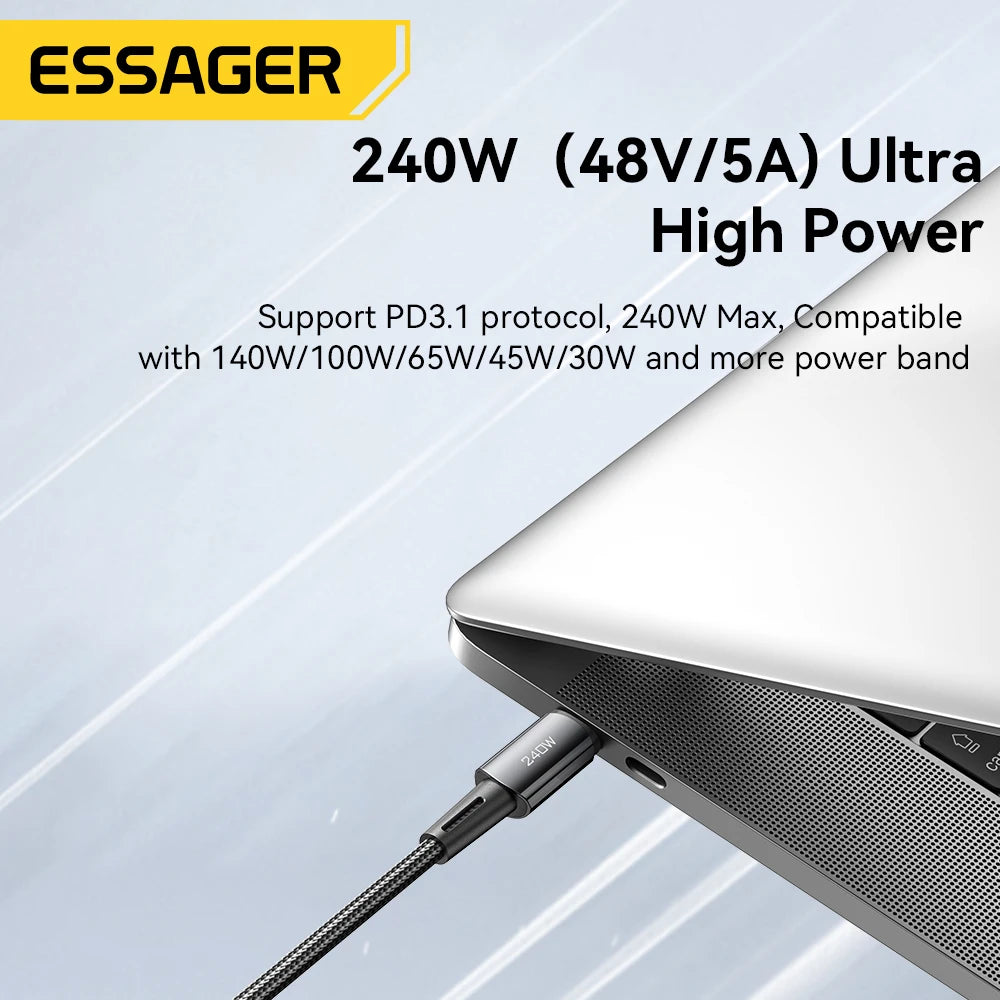 Essager 240W Super Fast Charge Type-C 67W Cable Quick Charge USB Cable 6A For Xiaomi 12Pro Redmi K50 Note 11Pro Black Shark 5Pro - Bakyat Store