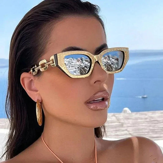 Cat Eye Sunglasses For Women New Brand Small Metal Chain Sunglasses - Bakyat Store