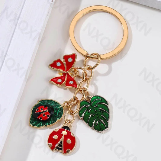 Cartoon Big Leaves Butterfly Ladybug Enamel Keychain - Bakyat Store