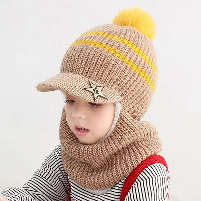 Pompom Baby Winter Hat Scarf One-piece - Bakyat Store