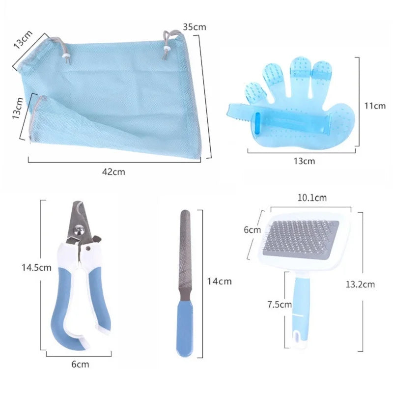 6pcs/lot Mesh Cat Grooming Set Bathing Bag Comb Glove Cats Washing Bags For Pet Nail Trimming Injecting Anti Scratch Bite - Bakyat Store