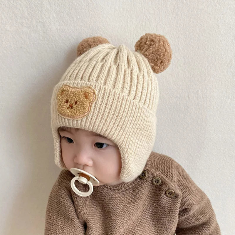 Bear Baby Winter Hat Gloves Set Pompom Infant Bonnet - Bakyat Store