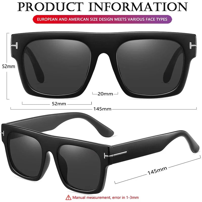 Fashion Square Sunglasses for Women Men Sports Driving Sun Glasses Anti-Glare 100% UV Protection Metal T Word Design - Bakyat Store