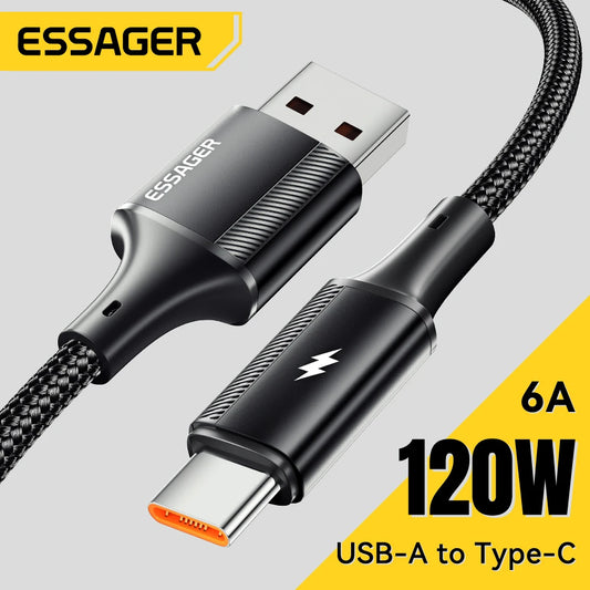 Essager 120W USB Cable Type C Fast Charging 6A USB C Charger Wire Data Cord For xiaomi 11 Pro Huawei P40 Samsung S21 ultra S20 - Bakyat Store