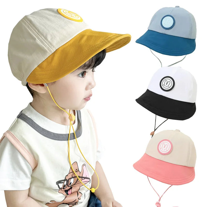 Quick-dry Baby Summer Hat Bunny Beach Travel Kids Baseball Cap Adjustable Wind Rope Toddler Infant Sun Hats for Girls Boys 1-3Y - Bakyat Store