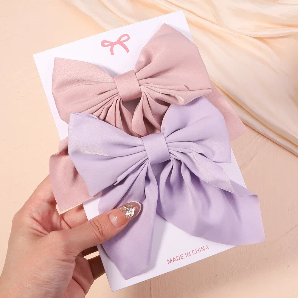 2Pcs/set Sweet Solid Bowknot Hair Clips - Bakyat Store