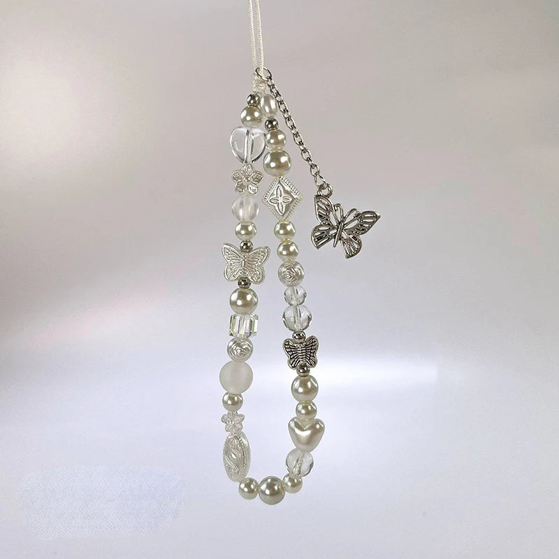 Silver Butterfly Bead Keychain Cell Phone Strap - Bakyat Store