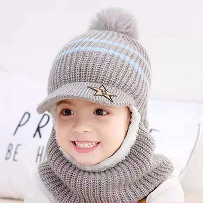 Pompom Baby Winter Hat Scarf One-piece - Bakyat Store