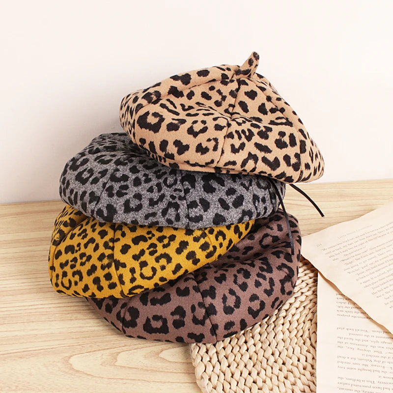 Leopard Kids Hat for Girls Beret Autumn Winter Baby Cap - Bakyat Store