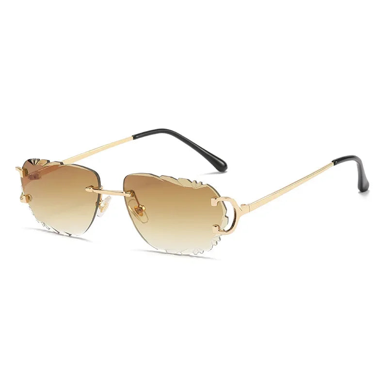 Rimless Sun Glasses Fashion Shades Irregular Cutting Lens - Bakyat Store