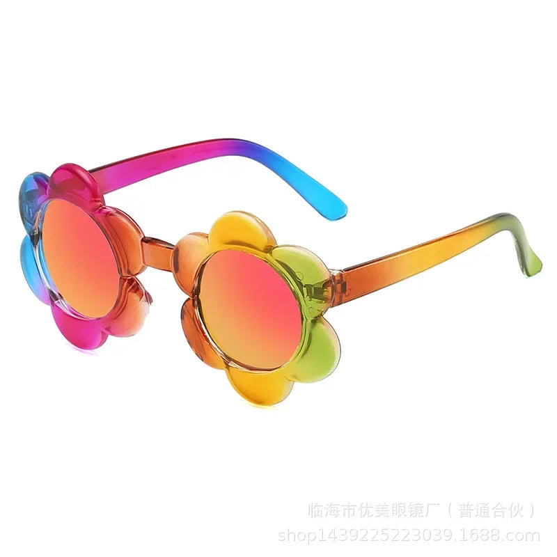 Kids Flower Sunglasses Rainbow Colorful Cute Round Kid Eyewear - Bakyat Store