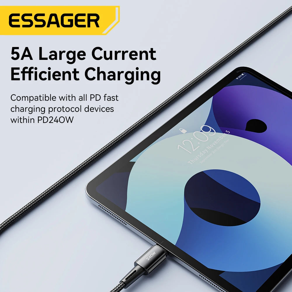 Essager 240W Super Fast Charge Type-C 67W Cable Quick Charge USB Cable 6A For Xiaomi 12Pro Redmi K50 Note 11Pro Black Shark 5Pro - Bakyat Store