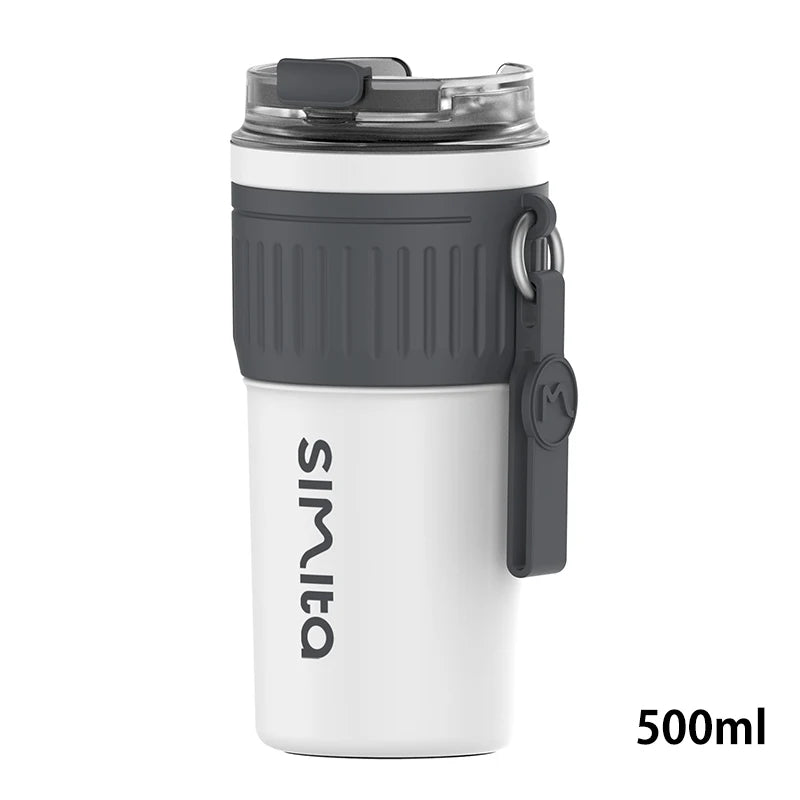 FEIJIAN Stainless Steel Coffee Cup Coffee Mug Thermos Cup Portable Travel Mug With Lifting Rope Leak-Proof Non-Slip 500ml/400ml - Bakyat Store