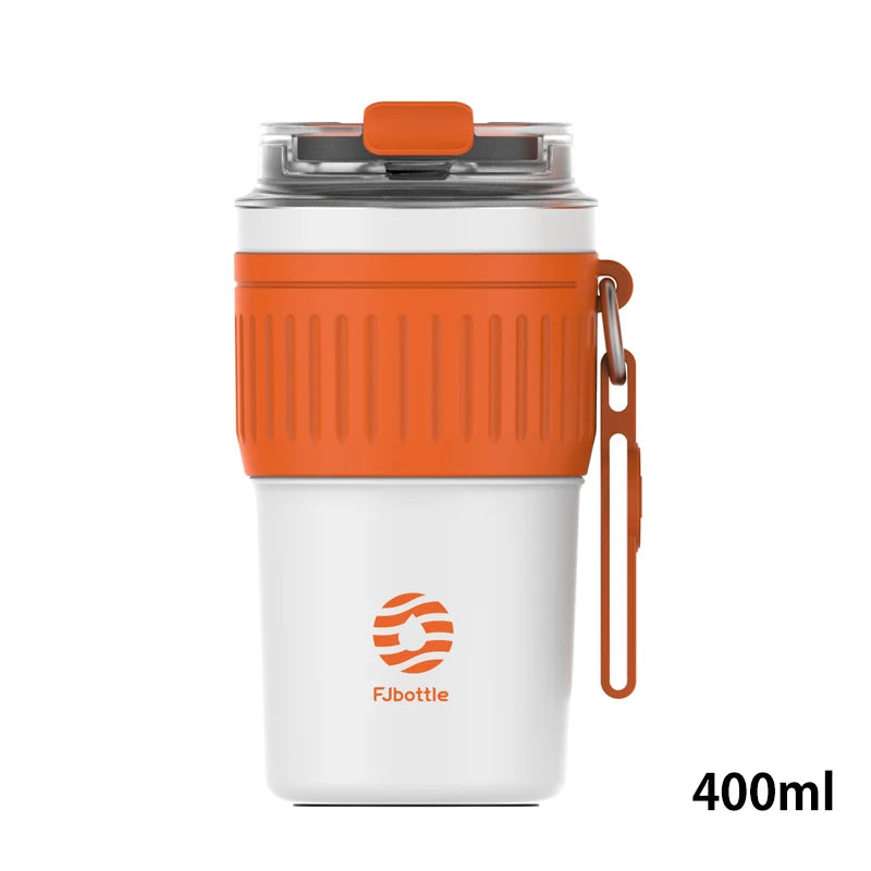 FEIJIAN Stainless Steel Coffee Cup Coffee Mug Thermos Cup Portable Travel Mug With Lifting Rope Leak-Proof Non-Slip 500ml/400ml - Bakyat Store