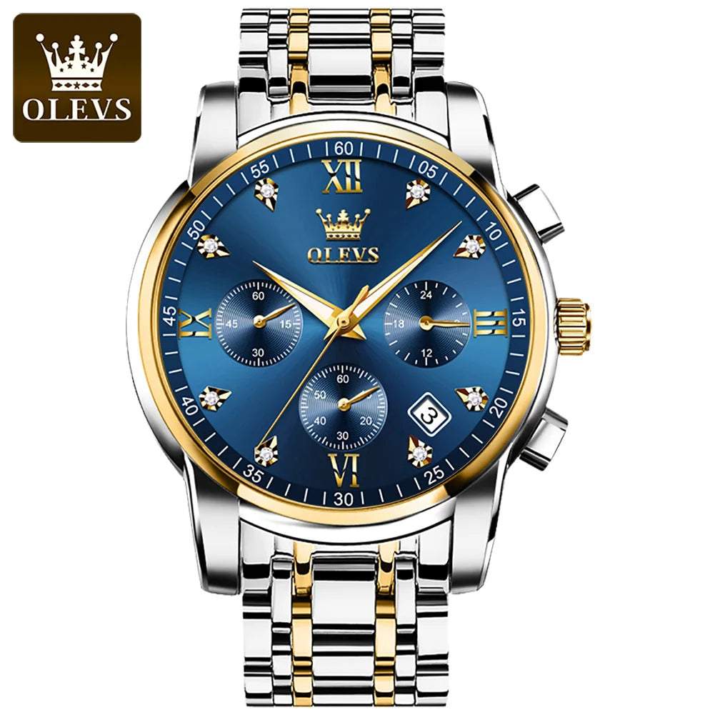 OLEVS Men's Watches Top Luxury Brand Classic Quartz Watch Men Chronograph Waterproof Wrist Watch Stainless Steel Strap Date - Bakyat Store