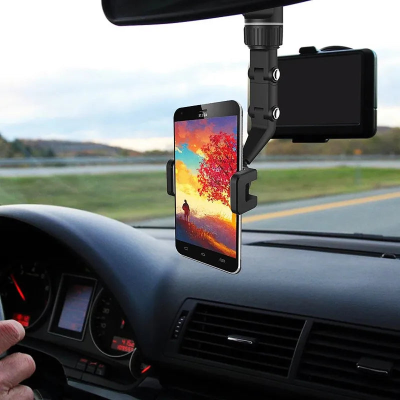 Auto Rearview Mirror Car Phone Holder 360° Rotating CellPhone Mount Stand - Bakyat Store